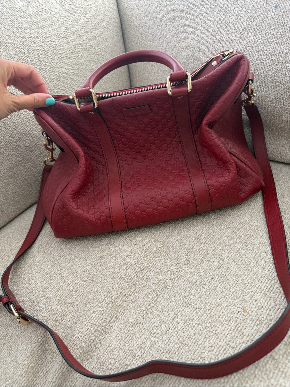 Gucci Burgundy Embossed Leather Top-Handle Satchel